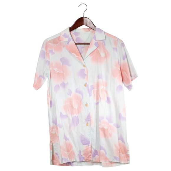 Vintage 80s Floral Print Handmade Button Up Shirt Small Watercolor Artsy Pretty - Picture 7 of 7